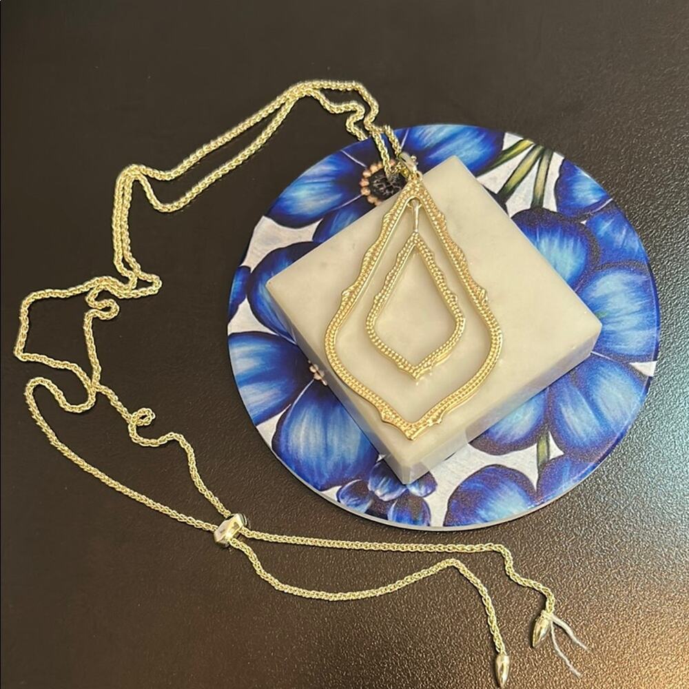 Kendra Scott Simon Long Pendant Necklace #145 Adjustable Length Gold tone